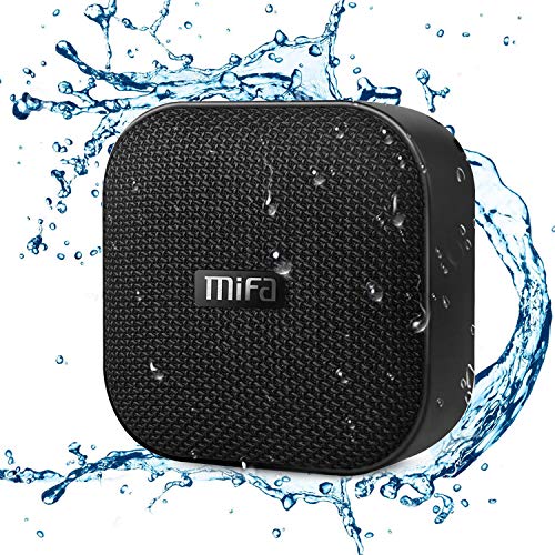 MIFA Mini Altavoz Portátil Bluetooth 4.2 Impermeable IP56 y Tecnología TWS & DSP, Anti-Polvo con 15 Horas Continua y Tarjeta de microSD, Micrófono Incorporado, Negro