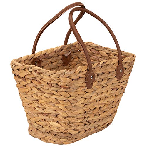 Moderna cesta de algas marinas, cesta trenzada con asa, hecha de jacinto de agua, también ideal como bolsa de playa o para picnic.