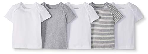Moon and Back de Hanna Andersson - Pack de 5 camisetas de cuello redondo americano hechas de algodón orgánico para bebé, Gris, 3-6 messes (56-67 CM)