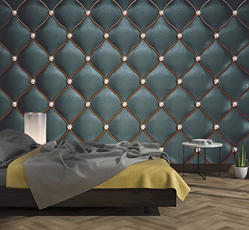 murimage Papel Pintado Cuero Negro 274 x 254 cm Incluye Pegamento Fotomurales imitación de piel lujo óptica 3D diamantes brillo acolchado dormitorio