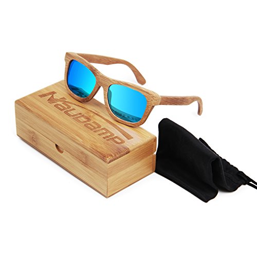 Naudamp Gafas de sol polarizadas de bambú Hombres Mujeres Gafas de madera para deportes acuáticos y actividades al aire libre