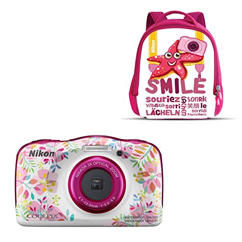 Nikon Coolpix W 150 - Cámara digital compacta de 13.2 MP (pantalla LCD de 3", video full HD, impermeable, estabilizador óptico) rosa/blanco