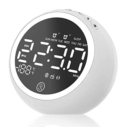 ONEWELL X10 Reloj Despertador Digital,Bluetooth Despertador Radio con USB Doble, Pantalla de Temperatura, Alarmas Dobles con 4 Brillo Ajustable para Oficina Dormitorios(Blanco)