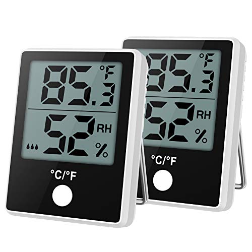 ORIA Higrómetro Termómetro Interno, Mini Temperatura Humedad, 2PCS Monitor Termómetro Digital con Pantalla LCD, °C/ °F Conmutable, 3 Opciones de Montaje para Oficina, Dormitorio, Invernadero, etc