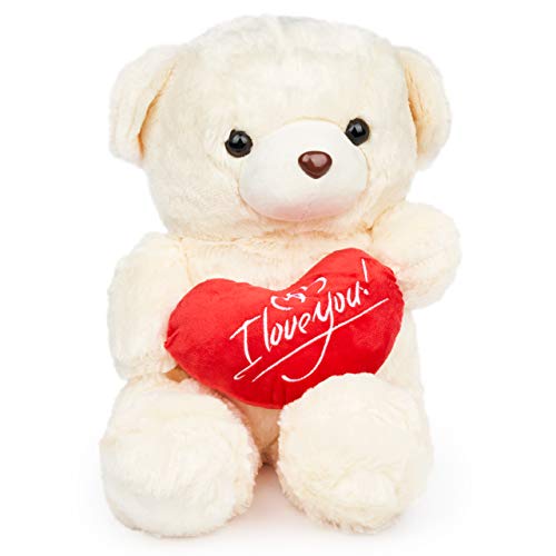 Oso Peluche 45cm con 'I Love You' de corazón - Blanco Teddy Bear con Sensación De Felpa Suave Regalo para Día De San Valentín –Tierno Y Romántico para Pareja, Y Ocasiones Especiales