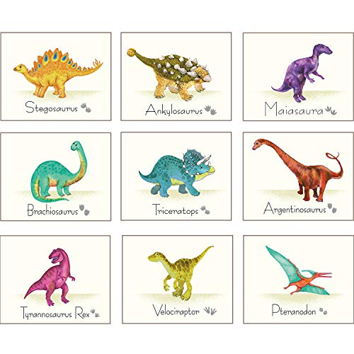Outus 9 Piezas Impresiones de Arte de Pared de Dinosaurio Calcomanías de Pared de Póster Dinosaurios con Imágenes sin Marco Regalo de Cumpleaños para Decoraciones de Guardería y Habitaciones de Niños