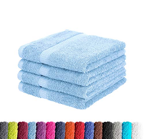 Pack de 4 toallas de rizo en muchos colores, 100% algodón, 500 g/m², 4 toallas de mano de 50 x 100 cm, color azul claro