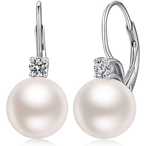 Pendientes Perla Mujer Plata De Ley 925 Circonita Oro Blanco Blancas Largos Diamante Pendientes 10mm