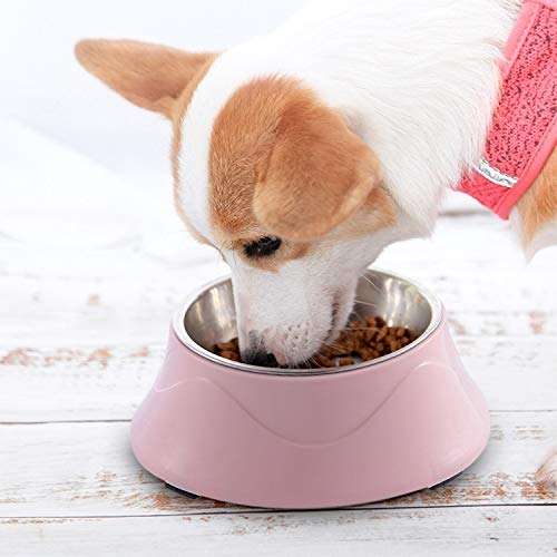 Pet Food Acero Inoxidable del tazón del Perro del Gato de Doble Uso Bowl (Azul) (Color : Rosado)