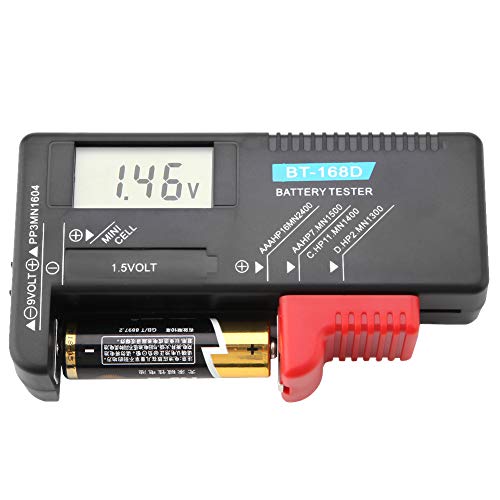 Pilas de botón Monitor de prueba de nivel de vida útil de la batería portátil, Comprobador de batería digital Comprobador de voltaje de batería para el hogar AA, AAA, C, D, PP3, 9 V, 1,5 V