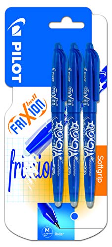 Pilot FriXion Ball - Pack de 3 bolígrafos roller borrables (3 unidades, 0,7 mm, tinta de gel azul), color azul