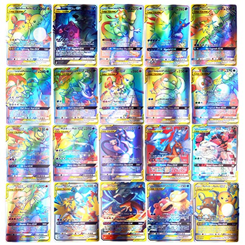 Qisen 150 Piezas de Juego de Tarjetas de Pokémon Que Incluyen 80 Tarjetas New Tag Team + 40 Tarjetas Mega Ex + 20 Tarjetas Ultra Beast Gx + 1 Tarjeta de Entrenador y + 9 Tarjetas de energía RARA