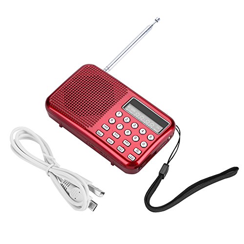 Radio FM estéreo, Radio con Reproductor de MP3 - Puede enchufar una Tarjeta TF o un Dispositivo USB - Función de cancelación de Ruido - Función única de Linterna LED(Rojo con Teclas inglesas)