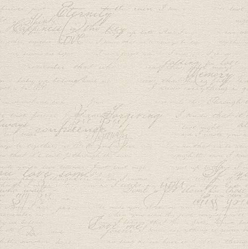 rasch Papel pintado 449549 de la colección Florentine II – Papel pintado no tejido en color crema con escritura caligráfica marrón en estilo vintage – 10,05 m x 53 cm (largo x ancho)