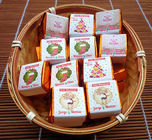 Regalos Bombones de Navidad Personalizados - 50 Bombones de Chocolate Personalizados con Dos Cestos - Un Perfecto Regalo Para Amigos y Familiares