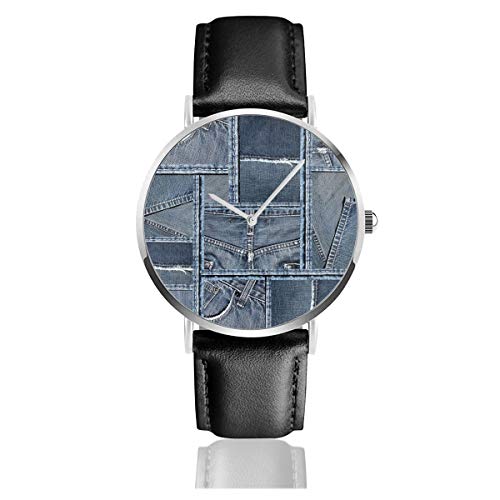 Reloj de Pulsera con Correa de Piel y diseño de retales de Tela Vaquera Azul, Estilo Informal, clásico, de Acero Inoxidable, Cuarzo, para Negocios