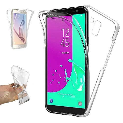 REY Funda Carcasa Gel Transparente Doble 360º para Samsung Galaxy J6 Plus 2018, Ultra Fina 0,33mm, Silicona TPU de Alta Resistencia y Flexibilidad