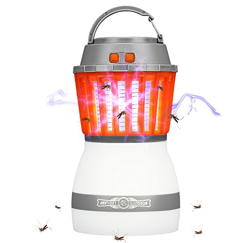 Rhino Valley LED UV Lámpara contra Mosquitos [Version Más Nueva], 2 EN 1 Linterna Acampada Asesino de Moscas Mosquito Repelente de Insectos Impermeable Al Aire Libre Adentro - Naranjado + Blanco