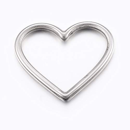 Sadingo Conectores para joyas, pieza intermedia de corazón, plateado, acero inoxidable, 24 x 28 mm, 10 unidades, para manualidades, joyas