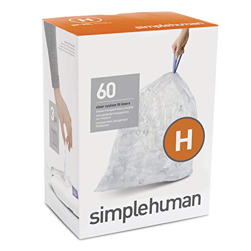 simplehuman, 3 x paquete de 20 bolsas de basura a medida (60 bolsas), código H, plástico transparente