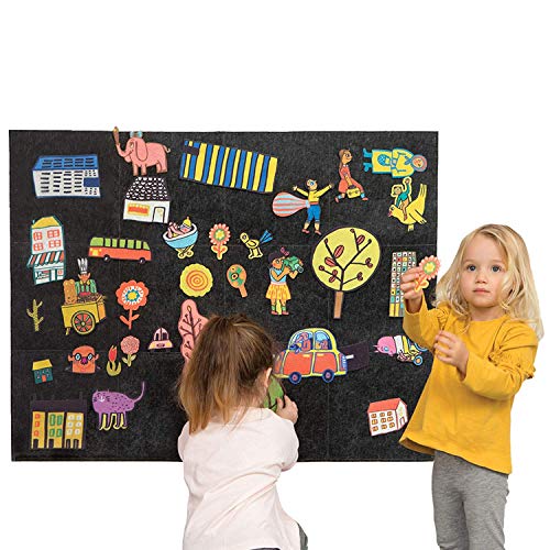 SIMPLY GOOD Juego de imaginación- superficie de juego hecha de fieltro 105 x 80 cm, Con 53 piezas ilustradas fijadas a la superficie del tablero. para niños 36m+. desarrolla la imaginación de su hijo.