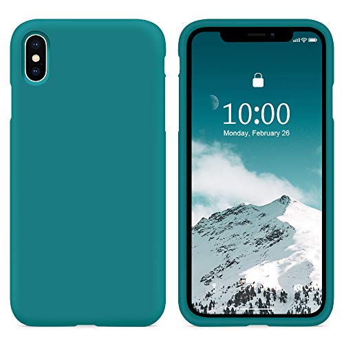 SURPHY Funda para iPhone X iPhone XS Silicona Case, Carcasa iPhone X iPhone XS Case, Fundas Silicona Líquida Protección con Forro de Microfibra, Compatible con iPhone X iPhone XS 5.8",Verde Azulado