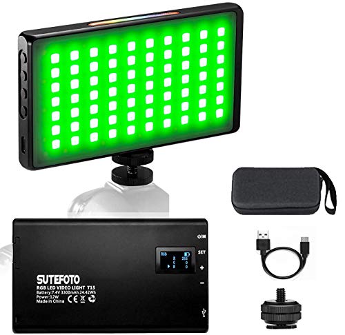 Sutefoto Mini Pocket 0-360 Luz de Video en Color RGB en la Cámara Incorporada Batería Recargable de 3300 mAh 2500K-8500K Ajustable, 0-100% Atenuación Continua CRI/TLCI 95+