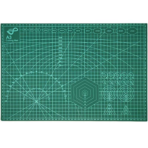 Tabla de Corte A3 Doble Cara 45 x 30cm Plancha de Corte 3 capas para Costura y Manualidades Base de Corte para Patchwork Cutting Mat, Color Verde