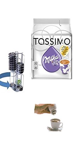 Tassimo Milka , 1 envase + vidrio espolvoreador de chocolate y el nuevo James Premium cápsula giratorio para 6 estantes con capacidad para 8 T-Disc