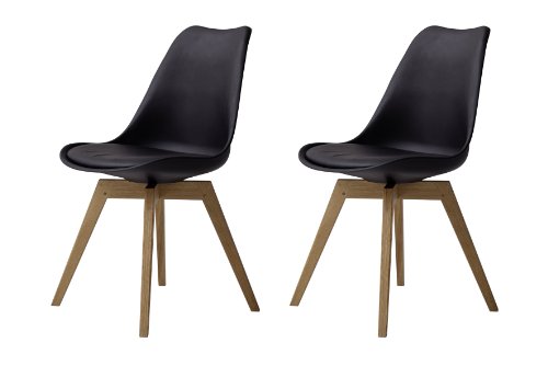 Tenzo 3317 – 854 Bess 2 – Juego de sillas de Comedor de diseño, plástico y Asiento con Aspecto de Cuero, Estructura de Roble Maciza, 82 x 48 x 54 cm, Negro/Roble
