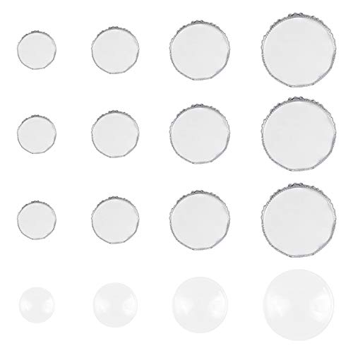 UNICRAFTALE 40 Juegos 4 tamaños 12/15/20/25 mm Bandejas Redondas Planas Tazas de Bisel con Borde de Encaje de Acero Inoxidable con Ajuste de Cabujones de Vidrio Transparente