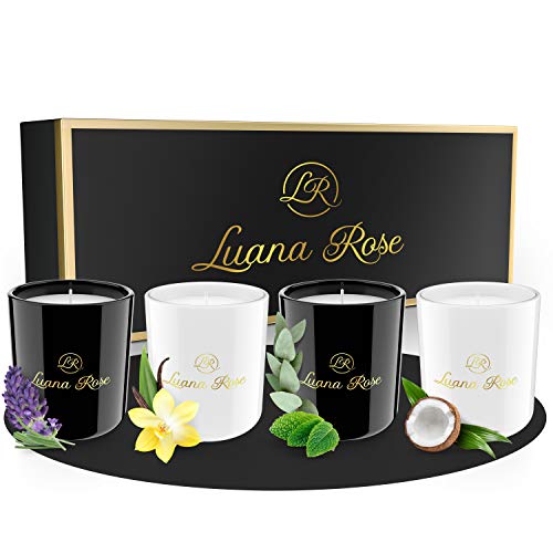 Velas aromáticas de Luana Rose, set de regalo - Velas 100% de cera de soja - [set de 4 piezas] Velas perfumadas en vaso - Velas aromáticas de cera de soja natural - Velas de regalo para aromaterapia