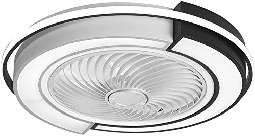Ventilador de techo con luces Control remoto LED moderno Lámpara de ventilador cerrada de perfil bajo con hoja oculta de 3 velocidades, Blanco negro, 58 cm / 23 pulgadas