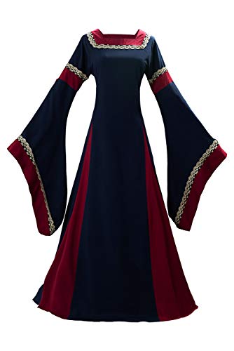 Vestido de Traje Medieval Vestido renacentista para Mujer Vestido Largo de Noche de Estilo Victoriano gotico con Manga Larga de Llamarada