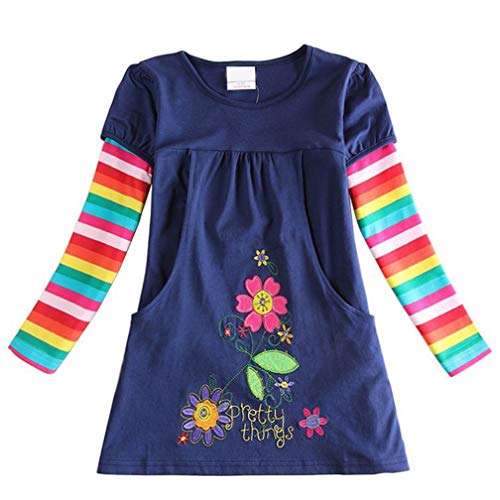 Vestido para niña de algodón, manga corta/larga, informal, estampado informal, 1-7 años H5802. 4-5 Años