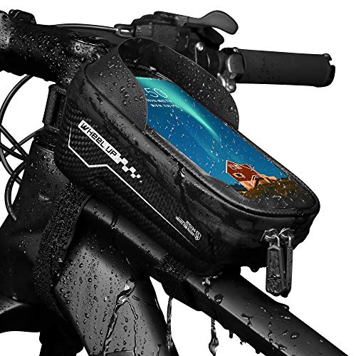 Waterproof Bike Phone Mount Bag - Cycling Top Tube Bicycle Handlebar Bag with Touch Screen Sun Visor Large Capacity Phone Case for Cellphone Below 6.5inch iPhone 11 pro max 7 8 Plus xs max