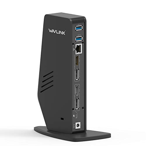WAVLINK USB 3.0 / USB C Universal Docking Station admite Dual 4K Video Salidas para portátil, PC o Mac (DisplayPort y HDMI, Gigabit Ethernet, 2 en 1 Audio, 5 puertos USB).