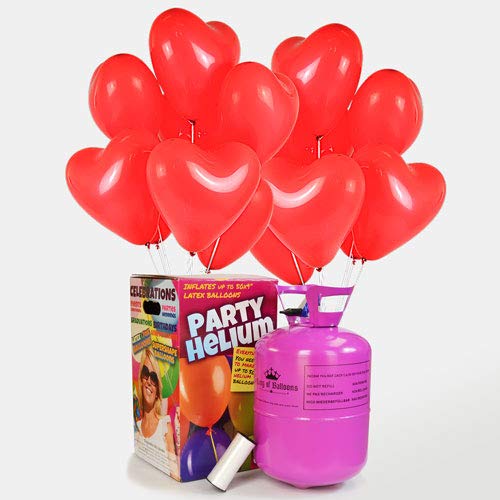 We Are Party Pack Romántico: bombona de Helio Maxi + 50 Globos de látex de Corazón Rojos 28cm Made in Spain