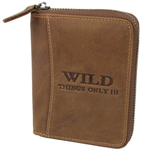 Wild Things Only 5508 - Cartera de piel con cremallera para hombre, color negro o marrón, marrón envejecido (Marrón) - 5508