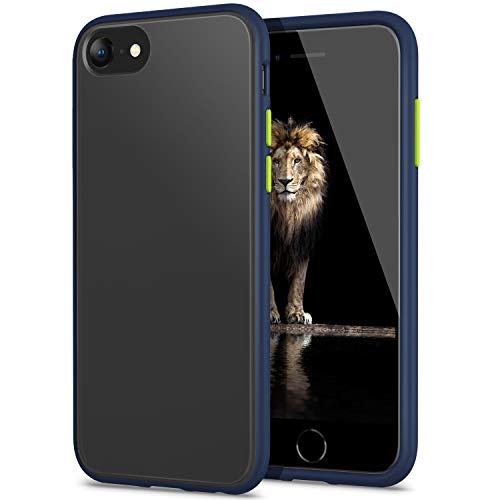 YATWIN Funda para iPhone SE 2020 (4.7"), Fundas iPhone 7, Funda iPhone 8 Transparente Mate Case, [Shockproof Style] Botones Coloridos, Carcasa Protectora para iPhone SE 2020 / iPhone 7/8 - Azul Oscuro