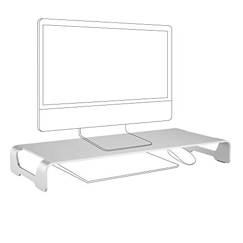 ZOLDA Soporte de Aluminio para Pantallas. Premium Elevador de Metal para Ordenadores iMac, MacBook & Monitores. Diseño Fino y Minimalista con Espacio de Almacenaje para Teclado & Ratón (Plateado)