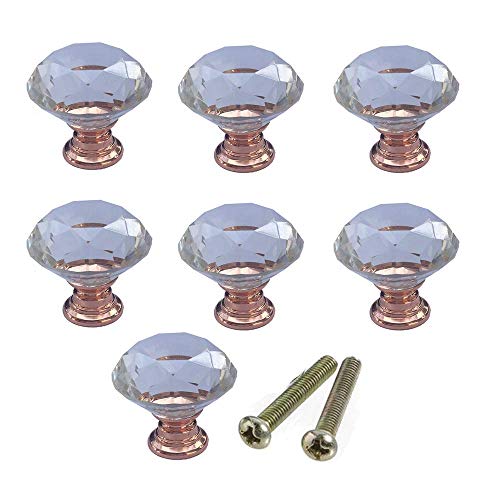 10 pcs 30mm Pomos de Cristal,Tiradores Diamante con Tornillos,Oro rosa