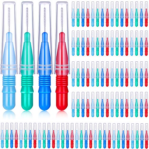 100 Palillos de Cepillo Interdental Cabeza de Hilo Dental Cepillo Interdental de Higiene Dental Oral Herramienta de Limpieza de Dientes (Rojo, Blanco, Verde, Verde Claro, Azul Claro)