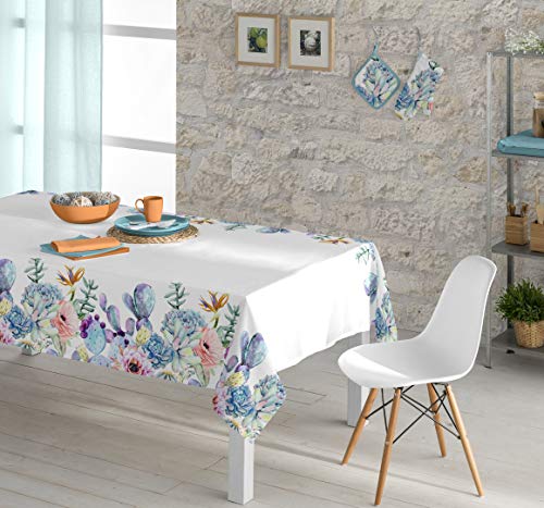 1KDreams Mantel rectangular de mesa de algodón, diseño de cactus higo de india, decoración moderna, elegante, fabricado en Italia (150 x 180 cm)