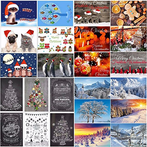 24 tarjetas de Navidad: 24 diseños diferentes: una colorida combinación de tarjetas nostálgicas, paisajes de invierno y divertidas postales de Navidad de EDITION COLIBRI