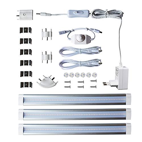 3 x 4 W Lampaous LED regulables para debajo de los muebles de cocina, vitrinas, armario, tiras de luz blanca natural con regulador de intensidad