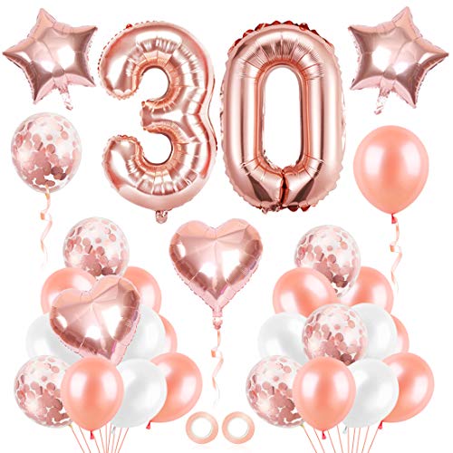 30er Cumpleaños Globos, Cumpleaños 30 Año, Decoración de Cumpleaños 30 en Oro Rosa, Number Balloons, Feliz Cumpleaños Decoración Globos 30 Años, Decoracion Cumpleaños para Niñas y Mujeres