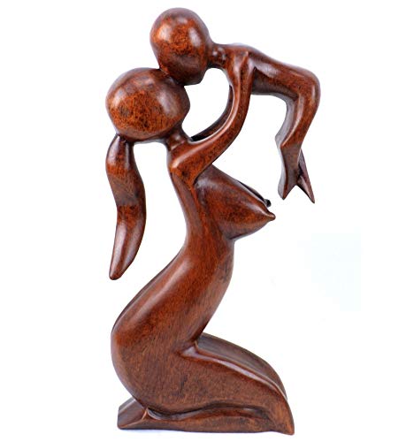 Abstracta-Figura decorativa, diseño de mamá y bebé h30cm madera maciza, color marrón