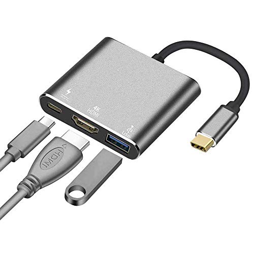 Adaptador USB C a HDMI 4K, multipuerto Tipo C Adaptador con USB 3.0 + Puerto de Carga USB C convertidor Digital USB C Hub Compatible con MacBook Pro, Google Chromebook, HP, Samsung S8/S9 y más