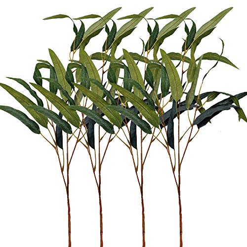 Aisamco Paquete de 4 Hojas de eucalipto Falso Rocíe con 3 Tallos Ramas de eucalipto Artificial Plantas Verdes Artificiales Tallos en Verde Gris para el arreglo Floral del Banquete de Boda del Verde
